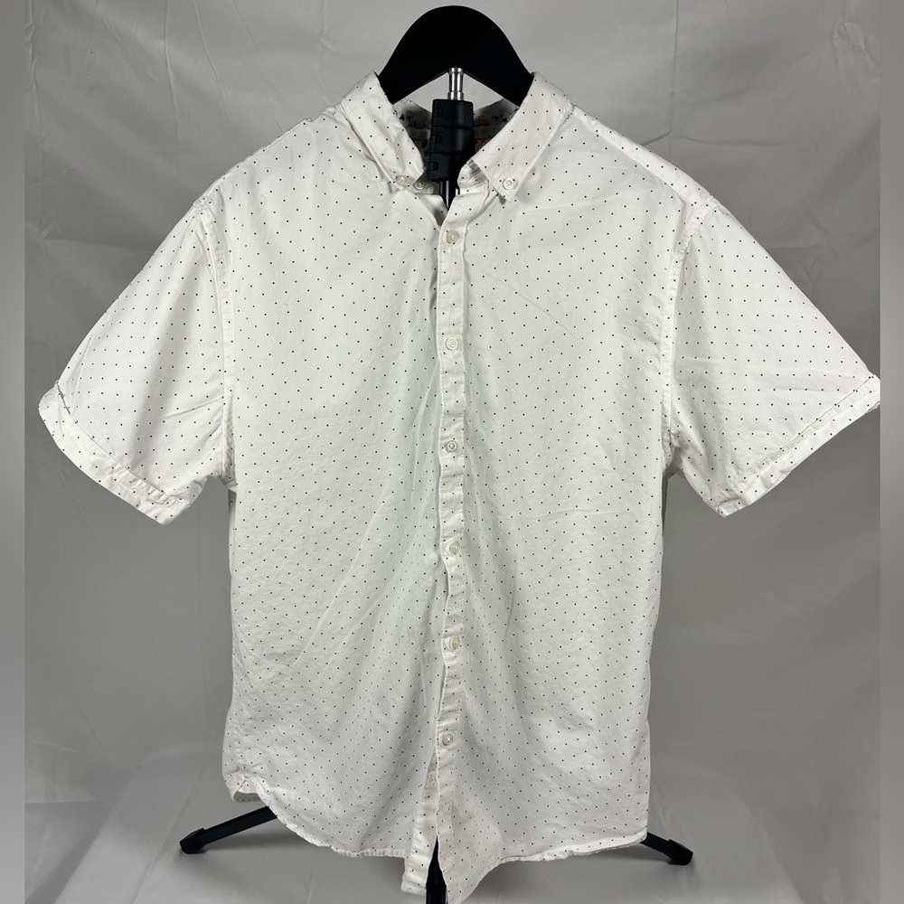 Denim & Flower Ricky‎ Singh White Polka Dot Button Down Shirt Mens Medium